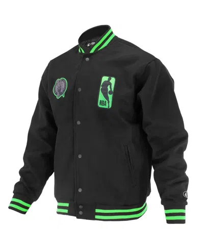 Fisll Men's And Women's Black Boston Celtics Logoman Shadow Collection Full-snap Varsity Jacket