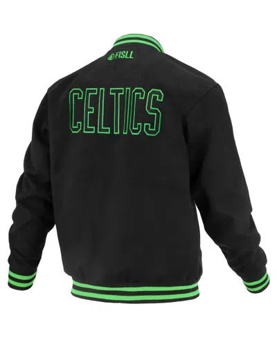 Fisll Men's And Women's Black Boston Celtics Logoman Shadow Collection Full-snap Varsity Jacket
