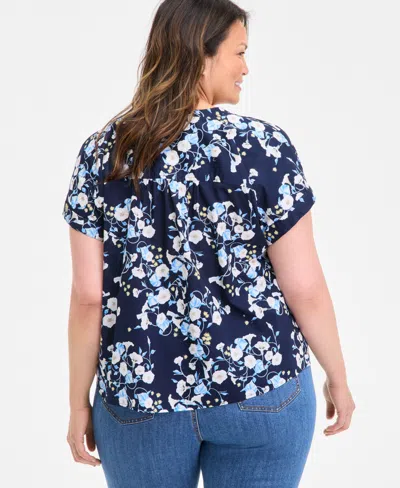 Style & Co Plus Size Printed Short-sleeve Blouse, Exclusively At Macy's In Blue