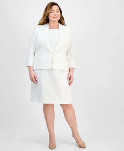 Le Suit Plus Size Shawl-collar Jacket & Sleeveless Dress Suit Set In White