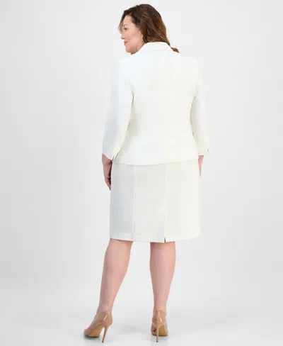 Le Suit Plus Size Shawl-collar Jacket & Sleeveless Dress Suit Set In White
