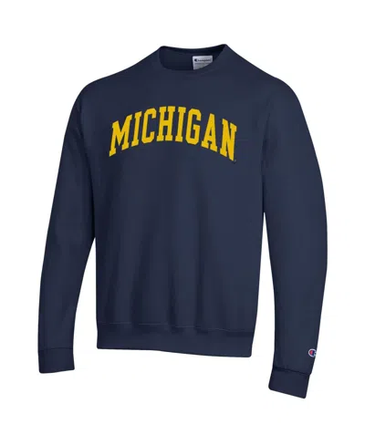 Champion Men's Navy Michigan Wolverines Basic Arch Fleece Pullover Sweatshirt In Blue