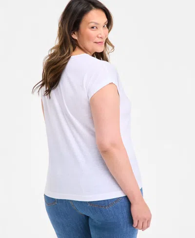 Style & Co Women's Lace-trim V-neck Short-sleeve T-shirt, Exclusively At Macy's In White