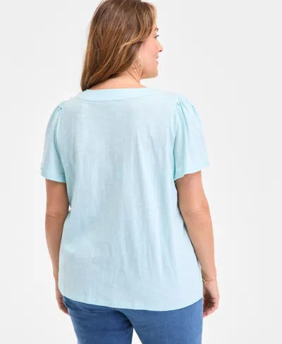 Style & Co Style& Co Women's Printed Square-neck Flutter-sleeve Top, Exclusively At Macy's In Blue