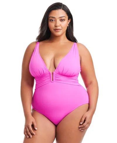 Bleu Rod Beattie Women's Plunging V-neck One-piece Swimsuit In Pink