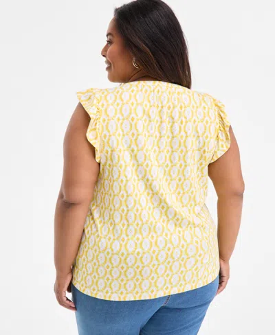 Style & Co Plus Size Printed Ruffle Pintuck Top, Exclusively At Macy's In Yellow