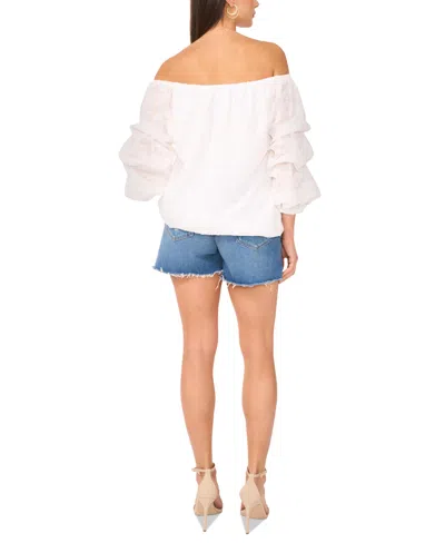 Vince Camuto Women's Off-the-shoulder Lace Bubble 3/4-sleeve Tie-front Blouse In White