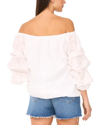 Vince Camuto Women's Off-the-shoulder Lace Bubble 3/4-sleeve Tie-front Blouse In White