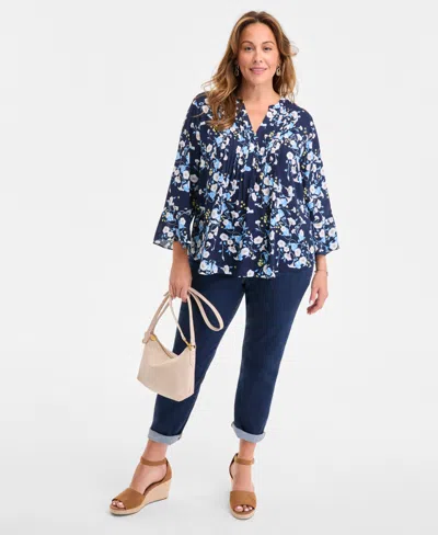 Style & Co Plus Size Morning Glories Pintuck Top, Exclusively At Macy's In Multi