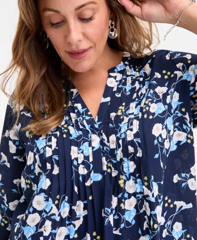 Style & Co Plus Size Morning Glories Pintuck Top, Exclusively At Macy's In Multi