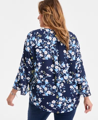 Style & Co Plus Size Morning Glories Pintuck Top, Exclusively At Macy's In Multi