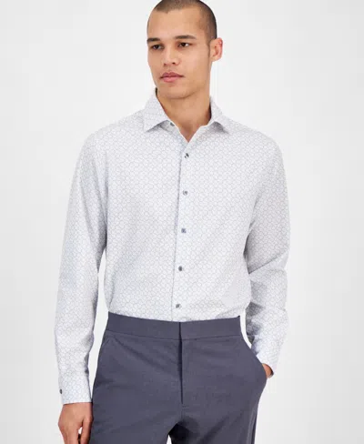 Alfani Men's Slim Fit Long Sleeve Button-front Dash Diamond Print Shirt, Exclusively At Macy's In Gray