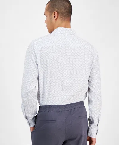 Alfani Men's Slim Fit Long Sleeve Button-front Dash Diamond Print Shirt, Exclusively At Macy's In Gray