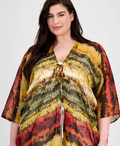 Anne Klein Plus Size Open-front Scarf-print Kimono In Multi