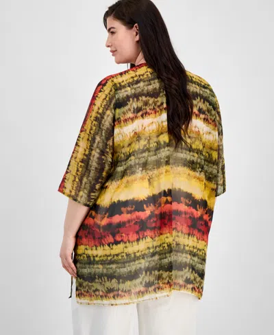 Anne Klein Plus Size Open-front Scarf-print Kimono In Multi