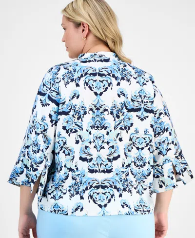 Jm Collection Plus Size Printed Jacquard Blouse, Exclusively At Macy's In Blue