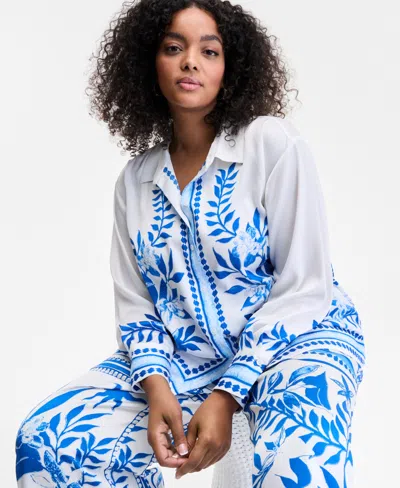 Inc International Concepts Plus Size Floral-print Blouse, Exclusively At Macy's In Blue