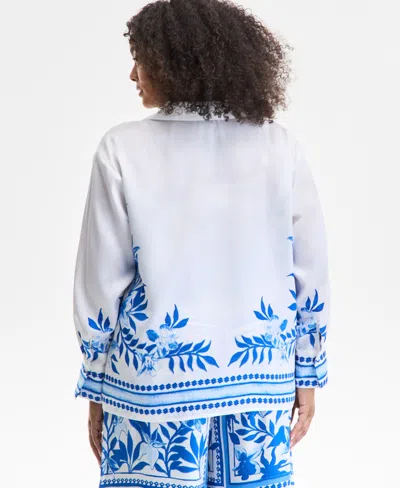 Inc International Concepts Plus Size Floral-print Blouse, Exclusively At Macy's In Blue