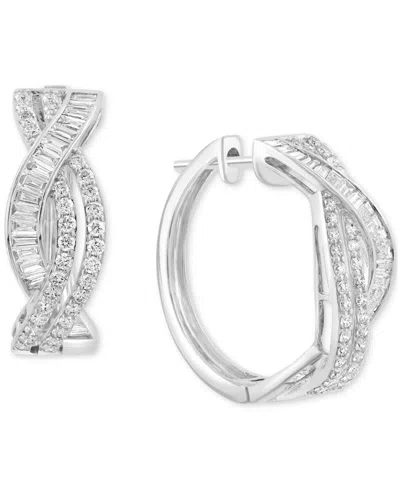 Effy Collection Effy Diamond Round & Baguette Twist Style Small Hoop Earrings (1-1/6 Ct. T.w.) In 14k White Gold, 0.