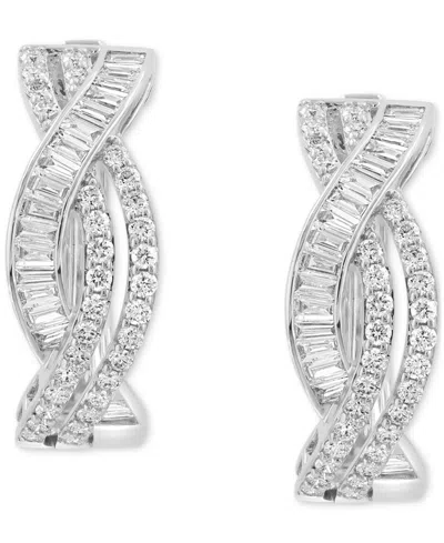 Effy Collection Effy Diamond Round & Baguette Twist Style Small Hoop Earrings (1-1/6 Ct. T.w.) In 14k White Gold, 0.