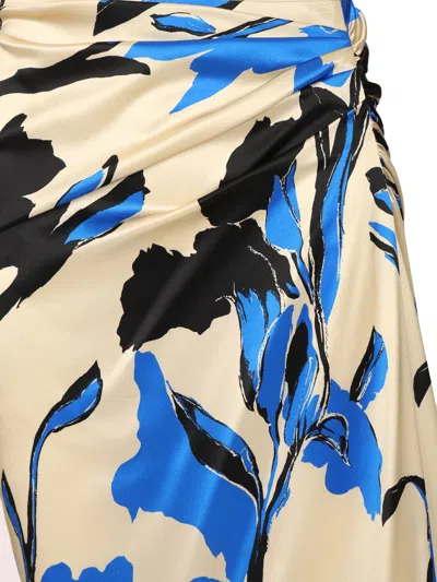 Max Mara Draped Floral Ruched Asymmetric Hem Skirts In Blue