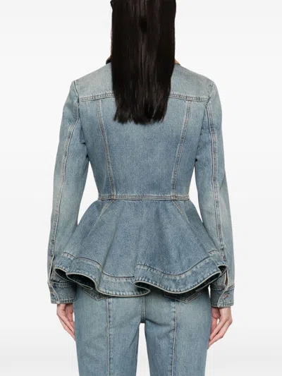 Alexander Mcqueen Alexander Mc Queen Light Blue Washed Denim Jacket With Ruffles