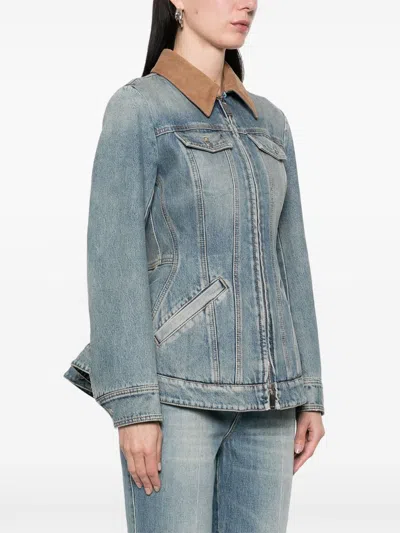 Alexander Mcqueen Alexander Mc Queen Light Blue Washed Denim Jacket With Ruffles