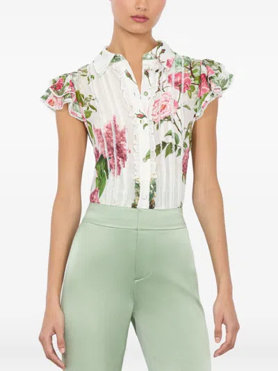 Alice And Olivia Minda Silk Blouse In White