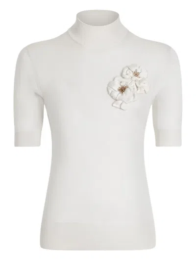 Dolce & Gabbana Silk Pullover With Flower Brooch In White