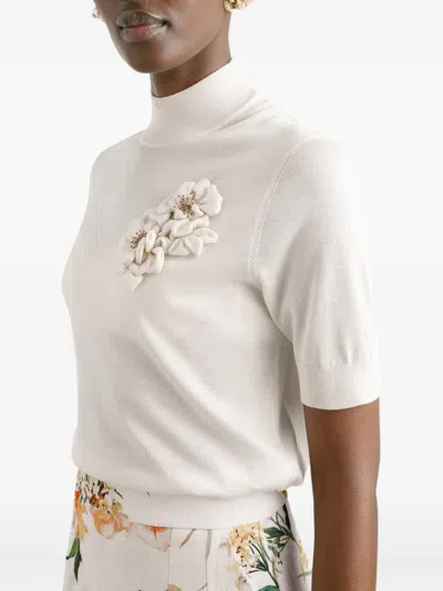 Dolce & Gabbana Silk Pullover With Flower Brooch In White