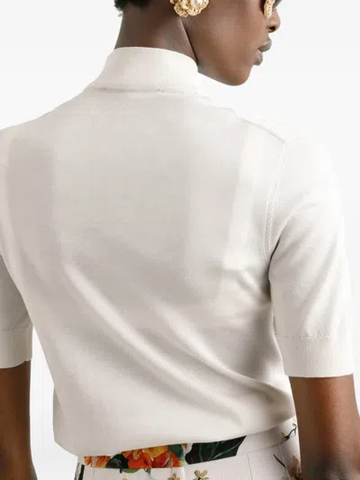 Dolce & Gabbana Silk Pullover With Flower Brooch In White