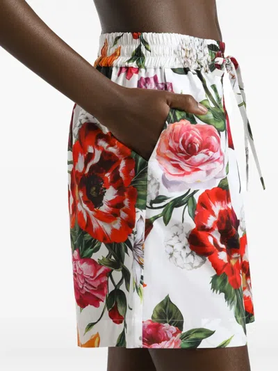 Dolce & Gabbana Cotton Shorts With Floral Print Dolce E Gabbana In Red