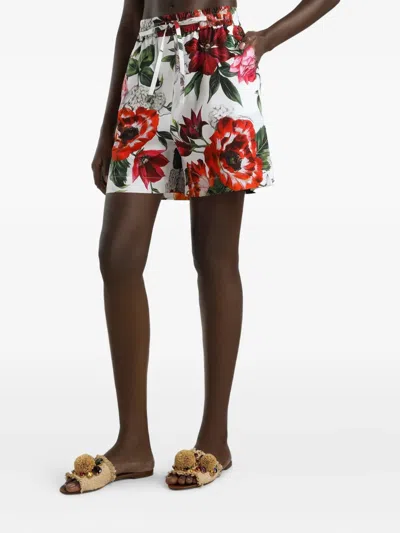 Dolce & Gabbana Cotton Shorts With Floral Print Dolce E Gabbana In Red