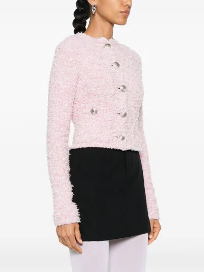 Balenciaga Pink Cotton Blend Tweed Cropped Cardigan