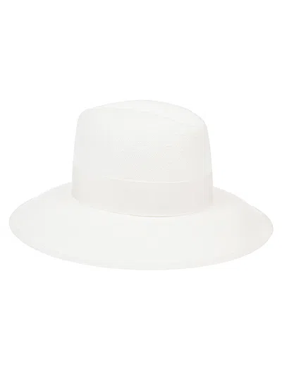 Borsalino Wide Brim Straw Hat With Ribbon Detail In White