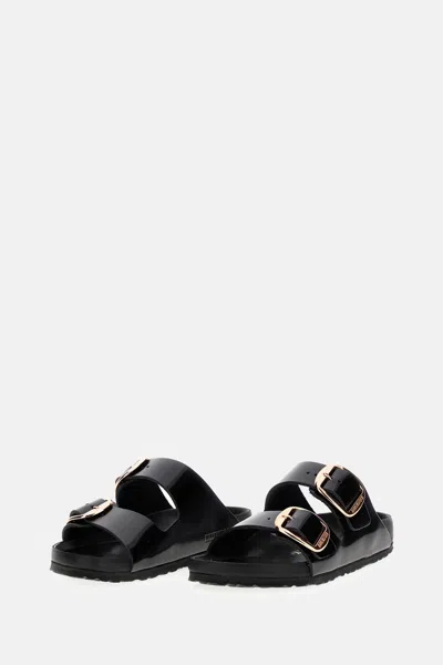 Birkenstock Arizona Big Buckle Slide In Shiny Leather In Black