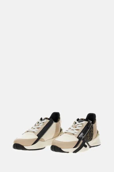 Fendi Beige Leather Sneakers With Ff Motif In Brown