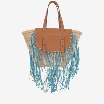 Cuba Lab Structured Brown Handbag With Woven Straw