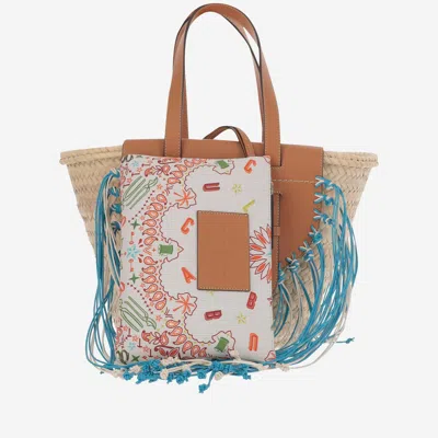 Cuba Lab Structured Brown Handbag With Woven Straw