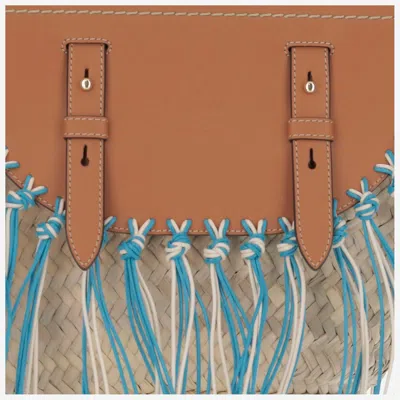 Cuba Lab Structured Brown Handbag With Woven Straw