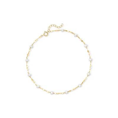 Rs Pure By Ross-simons 3-3.5mm Cultured Pearl Station Lumachina-chain Anklet In 14kt Yellow Gold