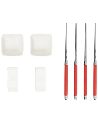 French Home Chopsticks With Handles, Ceramic Rests And Sauce Bowls, Set Of 2 Pairs