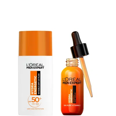 L'oreal Men Expert Hydra Energetic Vitamin C Serum & Spf50+ Invisible Fluid Bundle