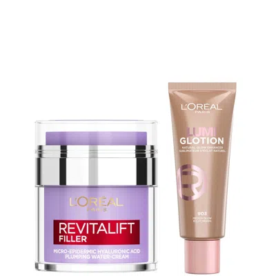L'oréal Paris Hyaluronic Filler Water Cream & Lumi Glotion Bundle (various Shades) - 903 Medium Glow