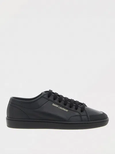Saint Laurent Leather Sneakers With Almond Toe And Perforated Style In Black