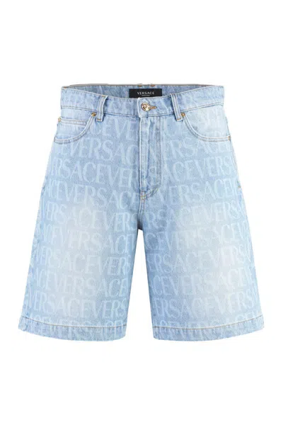 Versace Patterned Mid-rise Denim Shorts With Belt Loops