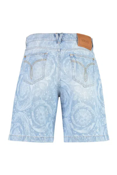 Versace Patterned Mid-rise Denim Shorts With Belt Loops