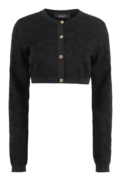 Versace Crocodile Jacquard Knit Cardigan With Gold Buttons
