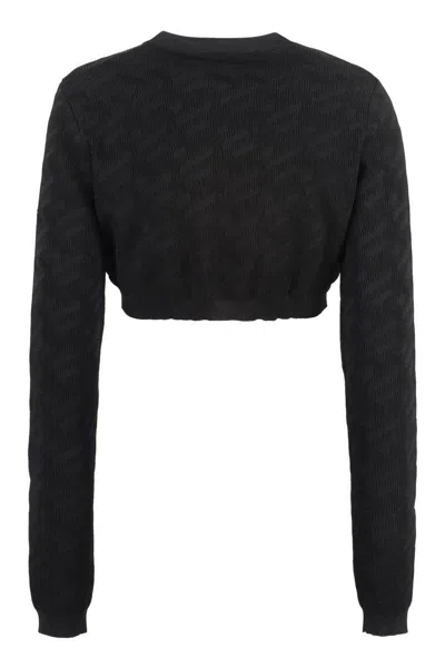 Versace Crocodile Jacquard Knit Cardigan With Gold Buttons