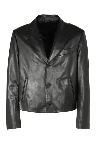 Ferragamo Lapel Collar Leather Jacket With Front Pockets